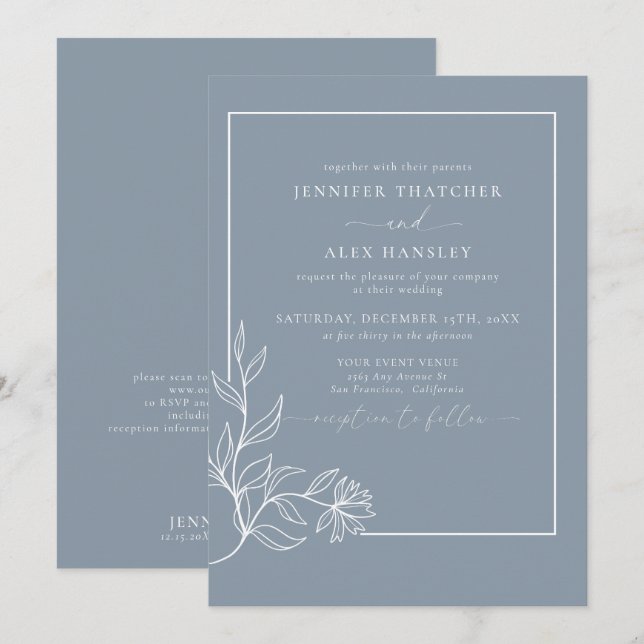 Modern Elegant Botanical Leaves QR Code Wedding In Invitation (Front/Back)