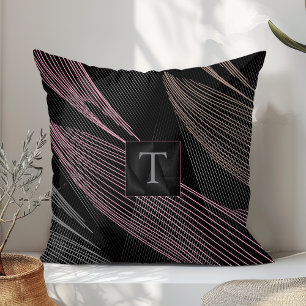 Modern Elegant Botanical Lines Pink Grey Black  Throw Pillow