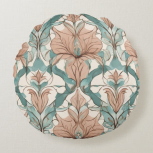 Modern Elegant Botanical Pink Floral Damask Round Pillow