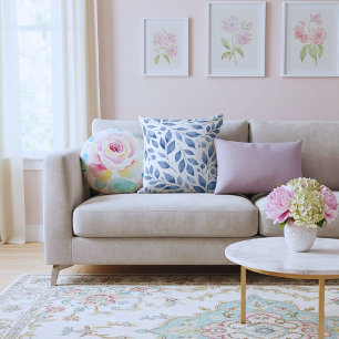 Modern elegant botanical  watercolor  navy blue throw pillow