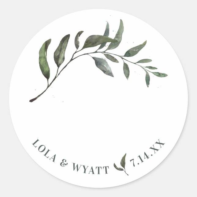 Modern Elegant Botanical Wedding Classic Round Sticker (Front)