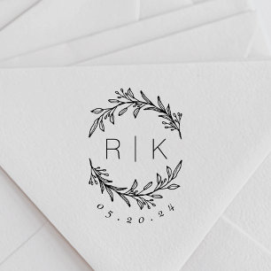 Modern Elegant Botanical Wreath Wedding Monogram Self-inking Stamp
