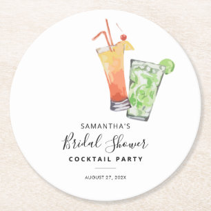Modern Elegant Bridal Shower Cocktail Party Round Paper Coaster