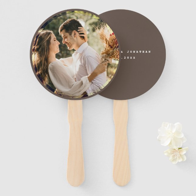 Modern Elegant Bride and Groom Photo Wedding Hand Fan (Front and Back)