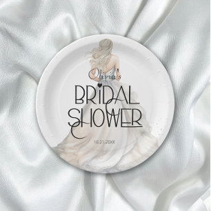 Modern Elegant Bride in Wedding Gown Bridal Shower Paper Plate