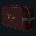 Modern Elegant Brown Gold Monogram Travel Cosmetic Dopp Kit<br><div class="desc">Create your own custom, personalized, beautiful modern elegant faux gold script / typography monogram monogrammed, durable Polyester Poplin, sturdy polyester fabric mens womens kids solid plain dark brown cosmetic makeup toiletry organizer golf beach accessory gym travel dopp kit bag pouch with a zippered closure, two interior mesh pockets - one...</div>