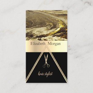 Modern Elegant Brown Marble Gold Black,Scissors Business Card