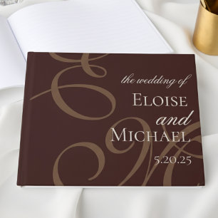 Modern Elegant Brown Monogram Calligraphy Wedding  Guest Book