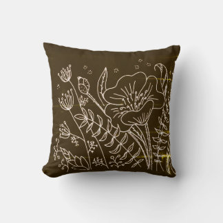 Modern Elegant Brown White Flowers Throw Pillow