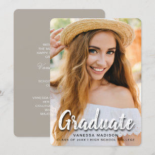 Modern Elegant Brush Script   Trendy Photo Grad Announcement