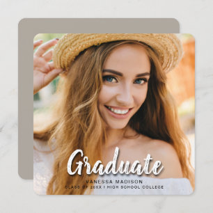 Modern Elegant Brush Script   Trendy Photo Grad Announcement