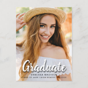 Modern Elegant Brush Script Trendy Photo Grad Postcard