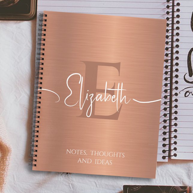 Modern Elegant Brushed Copper Metal Monogrammed Notebook (Creator Uploaded)