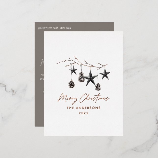 Modern elegant budget scandi botanical Christmas Foil Holiday Postcard (Front/Back)