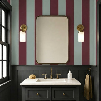 Modern Elegant Burgundy & Blue Bold Striped Wallpaper