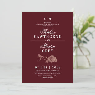 Modern Elegant ⎮Burgundy Floral Wedding  Invitation