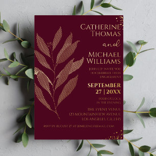 Modern Elegant Burgundy Gold Leaf Engagement Party