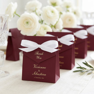 Modern Elegant Burgundy Gold Minimalist Wedding Favor Box