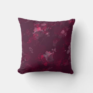 Modern Elegant Burgundy Grey Floral Throw Pillow