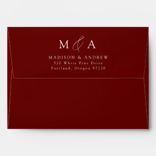 Modern Elegant Burgundy Monogram Wedding Envelope