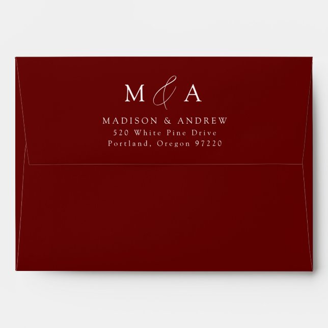 Modern Elegant Burgundy Monogram Wedding Envelope (Back (Top Flap))