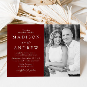 Modern Elegant Burgundy Photo Wedding Invitation