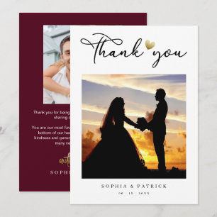 Modern Elegant Burgundy Photo Wedding Thank You Card