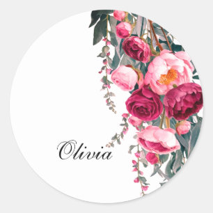Modern elegant burgundy pink rose classic round sticker