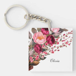 Modern elegant burgundy pink rose keychain