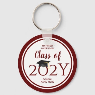 Modern Elegant Burgundy Red Typography Graduation Keychain