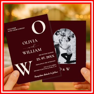 Modern Elegant Burgundy Wedding Photo Invitation