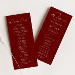 Modern Elegant Burgundy Wedding Program<br><div class="desc">Elegant wedding program featuring a modern white calligraphy script with a burgundy background to create a design that is perfect for weddings of all styles and seasons. Personalize the front of the modern wedding program with your names, wedding date and location, and order of the ceremony. The simple burgundy wedding...</div>