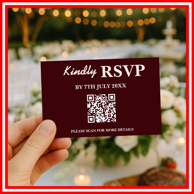 Modern Elegant Burgundy Wedding QR CODE RSVP (Créateur téléchargé)