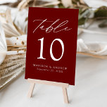Modern Elegant Burgundy Wedding Table Number<br><div class="desc">Trendy, minimalist wedding table number cards featuring white modern lettering with "Table" in a modern calligraphy script. The design features a burgundy background or colour of your choice. The design repeats on the back. To order the table cards: add your name, wedding date, and table number. Add each number to...</div>