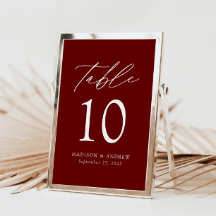 Modern Elegant Burgundy Wedding Table Numbers