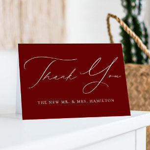 Modern Elegant Burgundy Wedding Thank You Card