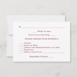 Modern Elegant BurgundyWhite Winter Wedding  RSVP Card