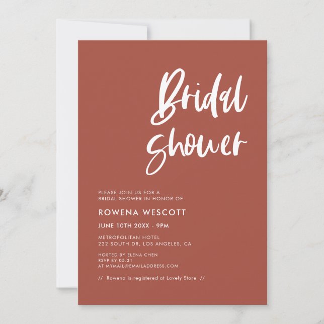 Modern elegant burnt brick Bridal shower Invitation (Front)