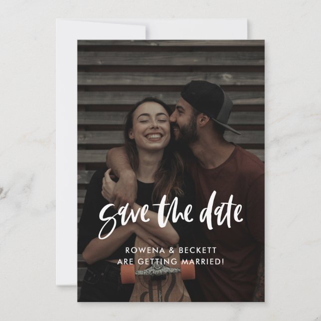 Modern elegant burnt brick photo save the date (Front)