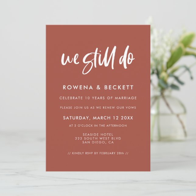 Modern elegant burnt brick We still do Vow renewal Invitation (Standing Front)