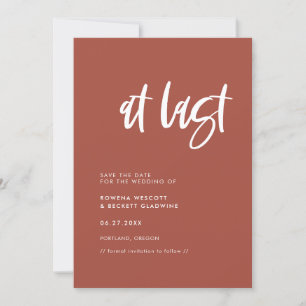 Modern elegant burnt brick wedding At last Save The Date