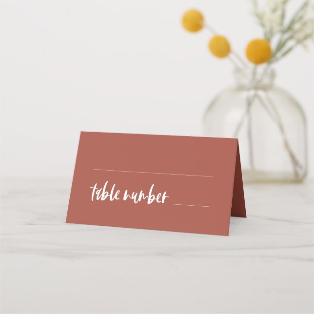Modern elegant burnt brick wedding place card (Front)