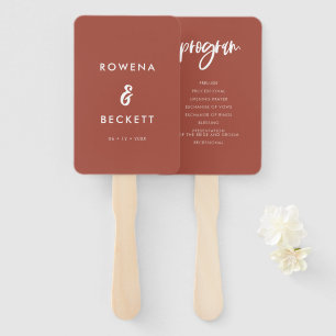 Modern elegant burnt brick wedding program hand fan