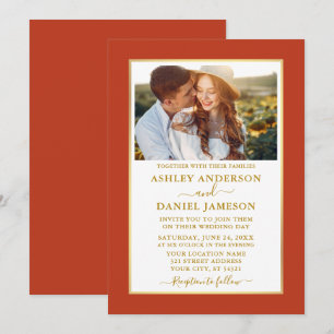Modern Elegant Burnt Orange Gold Wedding Invitation