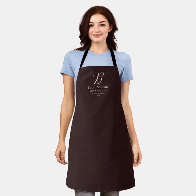 Modern Elegant Business Name Monogram | Dark Brown Apron (Worn)