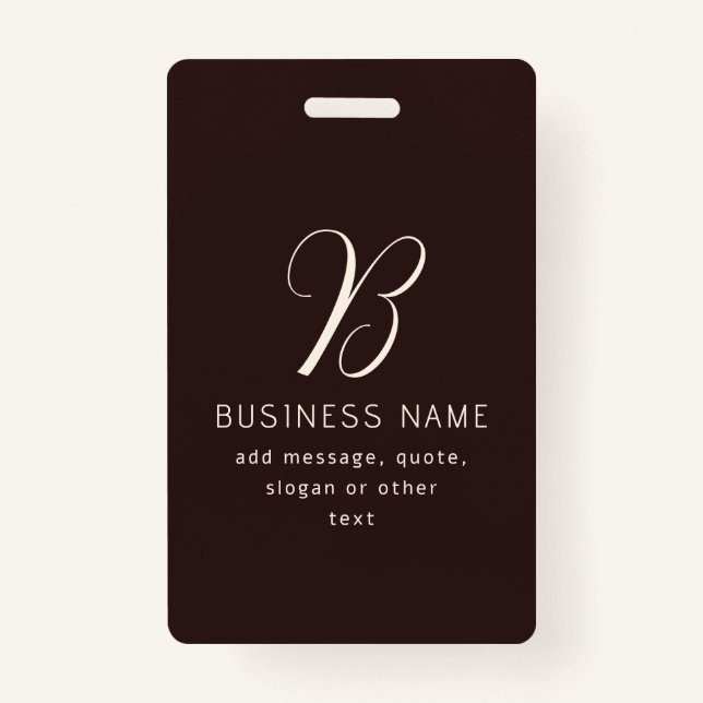 Modern Elegant Business Name Monogram | Dark Brown Badge (Front)