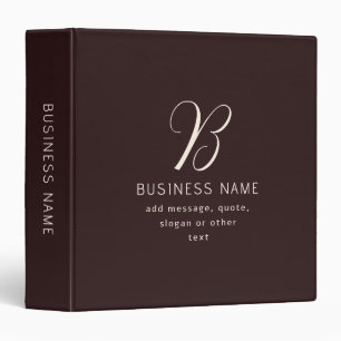 Modern Elegant Business Name Monogram Dark Brown Binder