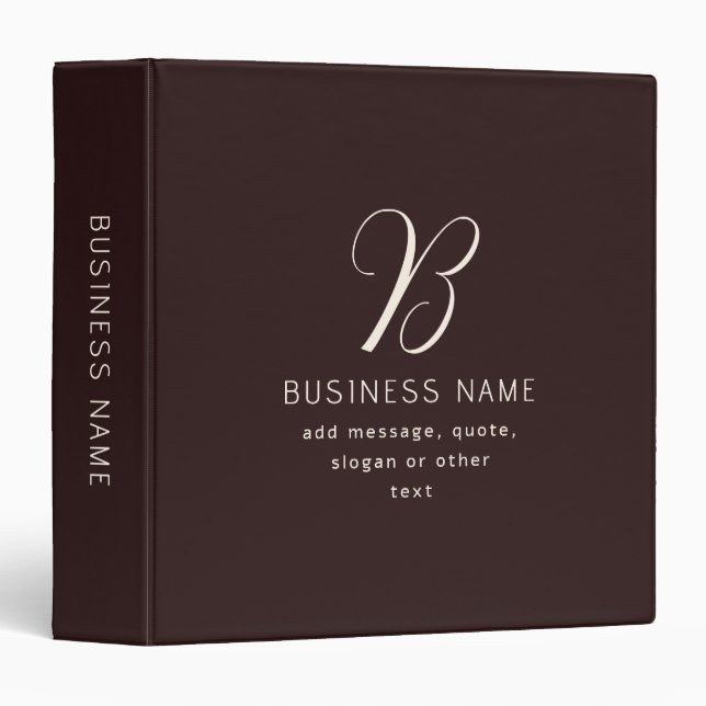Modern Elegant Business Name Monogram | Dark Brown Binder (Front/Spine)