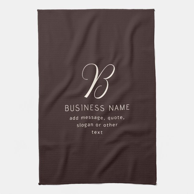 Modern Elegant Business Name Monogram | Dark Brown Kitchen Towel (Vertical)