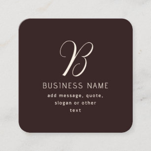Modern Elegant Business Name Monogram Dark Brown Square Business Card